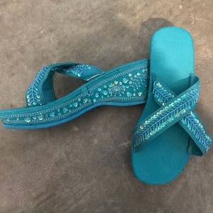 ⭐️Blue bedazzled sandals with wedge!